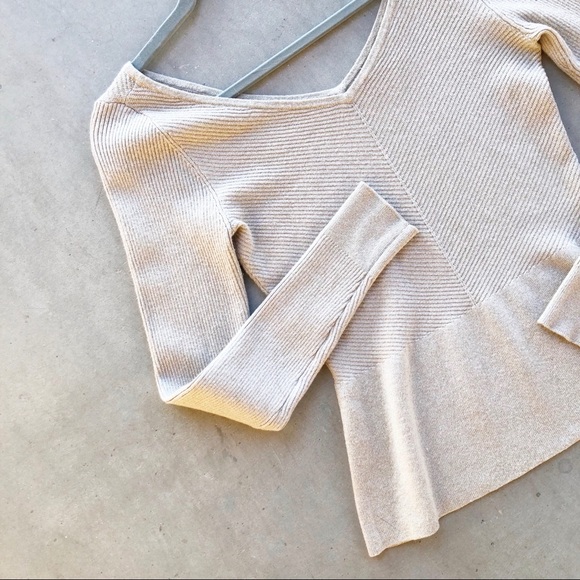 White House Black Market Sweaters - WHBM Gold & Tan Metallic Sweater Knit Peplum Top